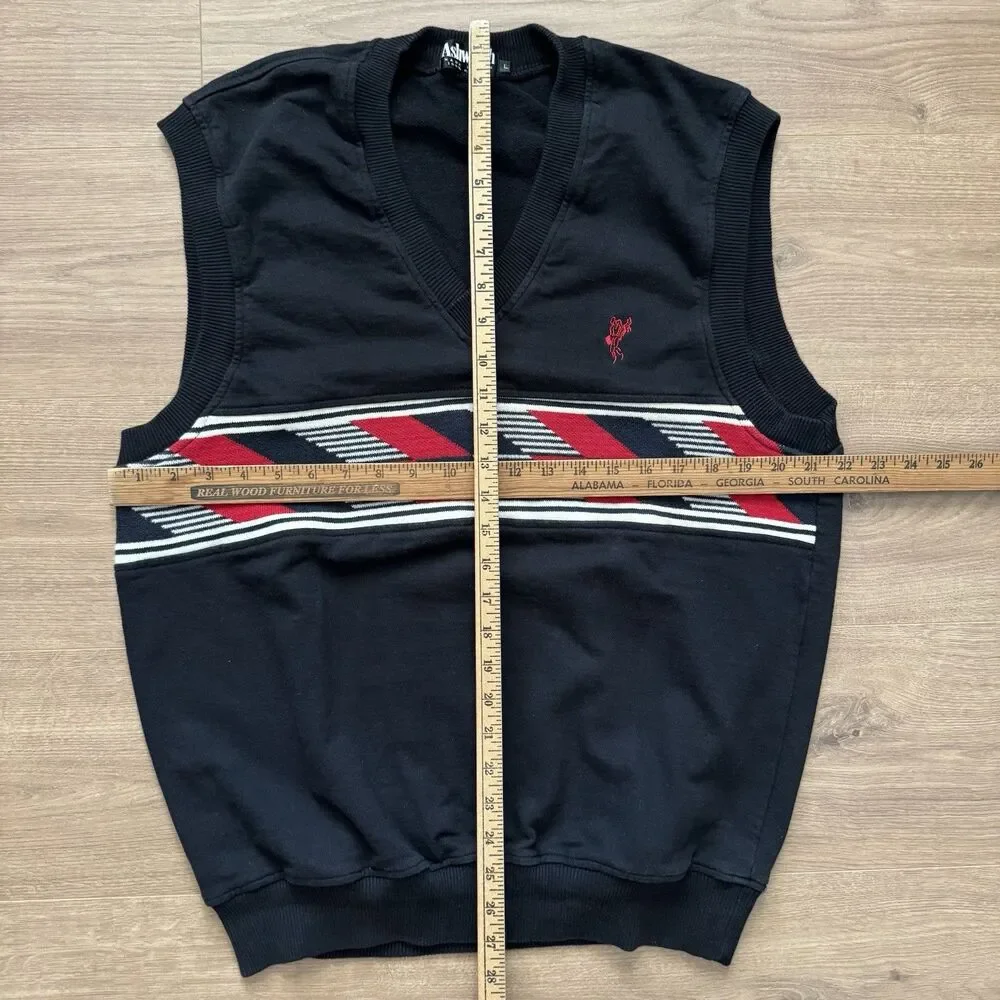 Vintage 90s Ashworth Golf Sweater Vest L Black Argyle Embroidered Logo USA Made
